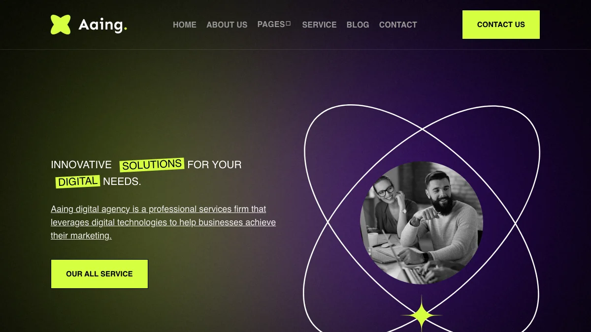 Screenshot of the Aaing theme homepage
