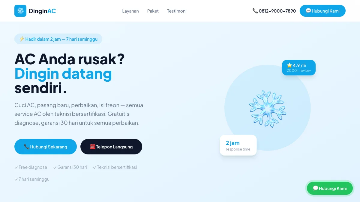 Screenshot of the AC Service theme homepage