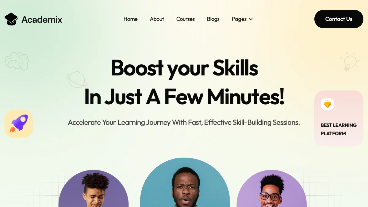 Screenshot of the Academix theme homepage