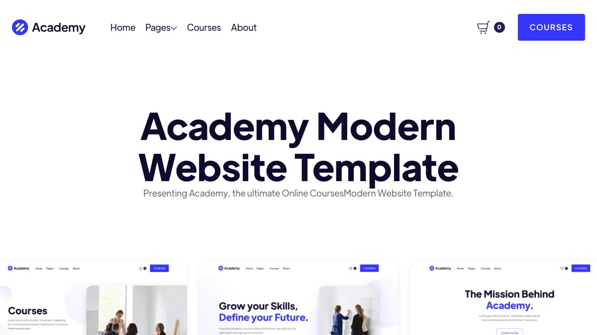 Screenshot of the Academy theme homepage