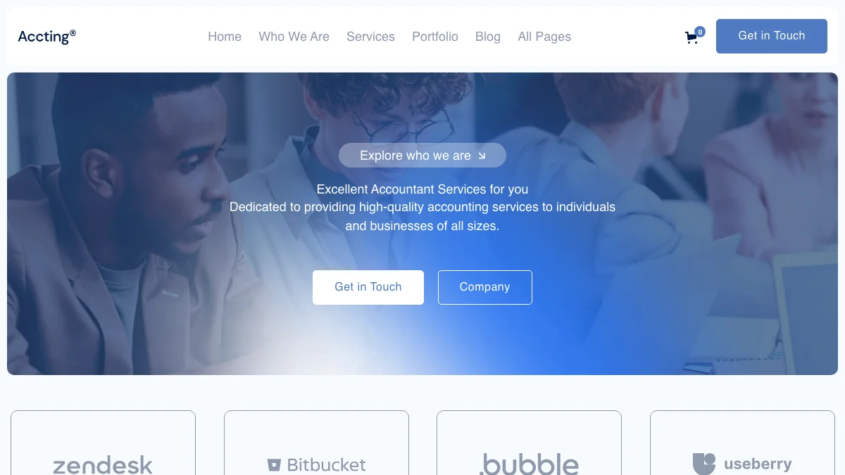 Screenshot of the Accting theme homepage
