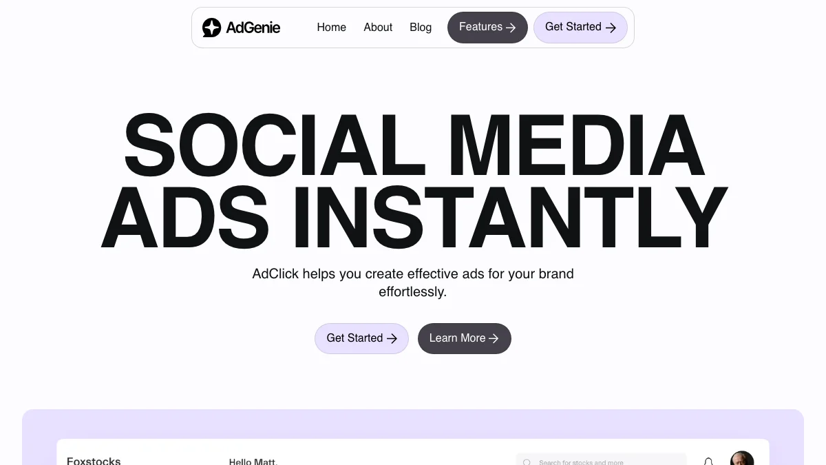 Screenshot of the AdGenie theme homepage