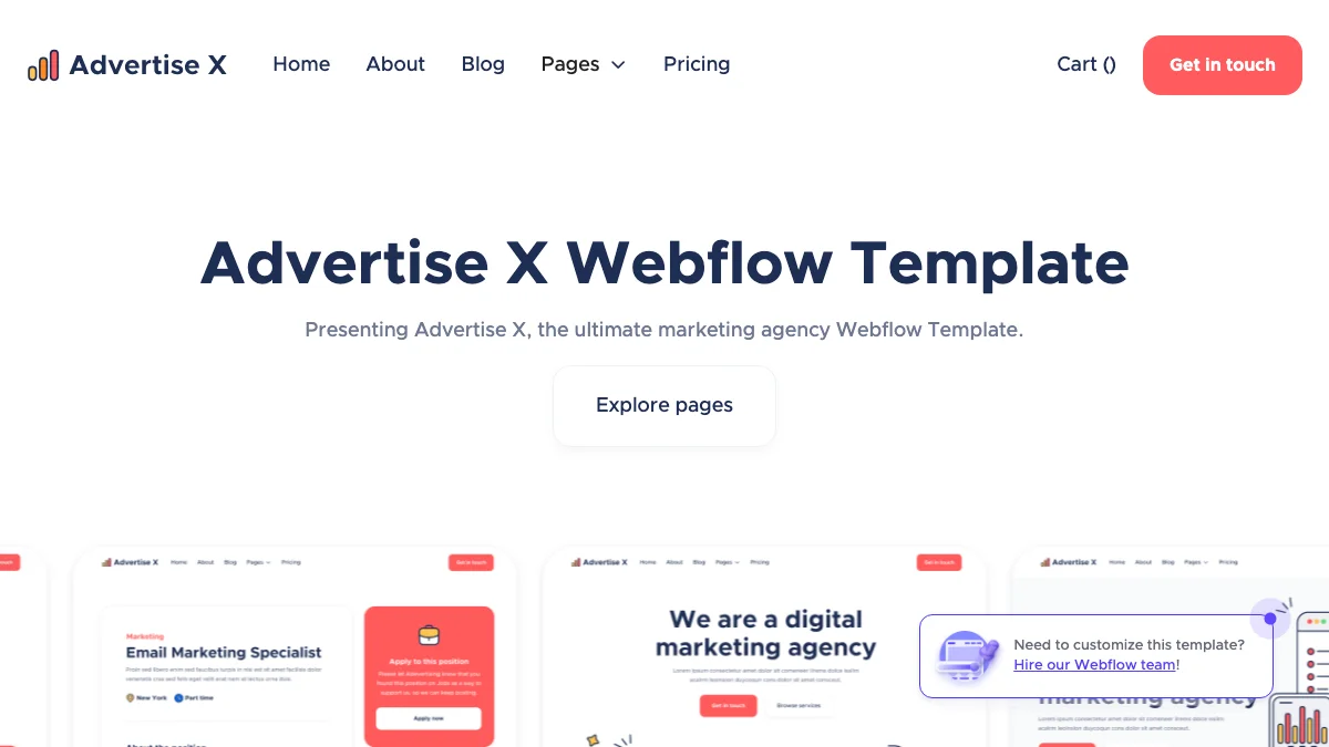 Screenshot of the Advertise X theme homepage
