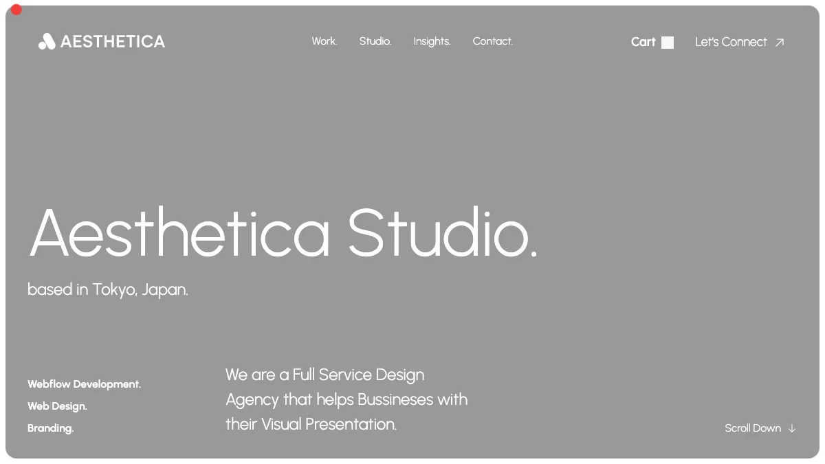 Screenshot of the Aesthetica theme homepage
