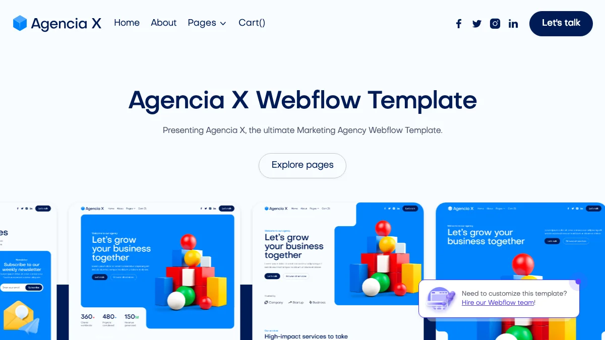 Screenshot of the Agencia X theme homepage