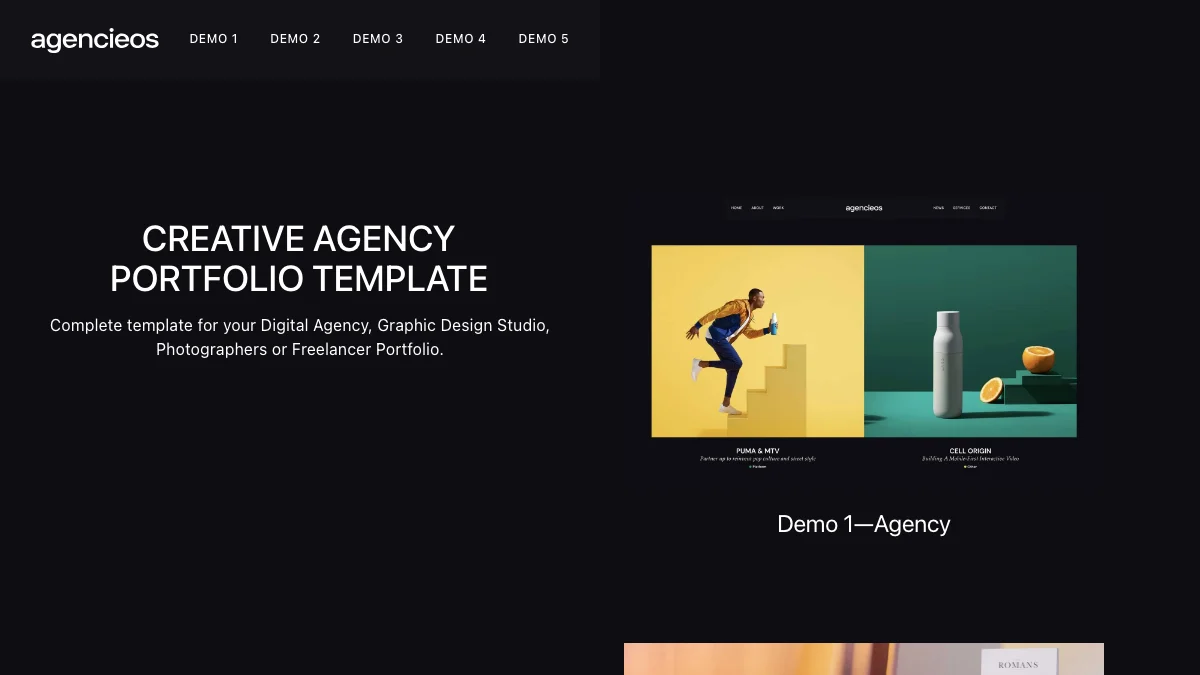 Screenshot of the Agencieos theme homepage