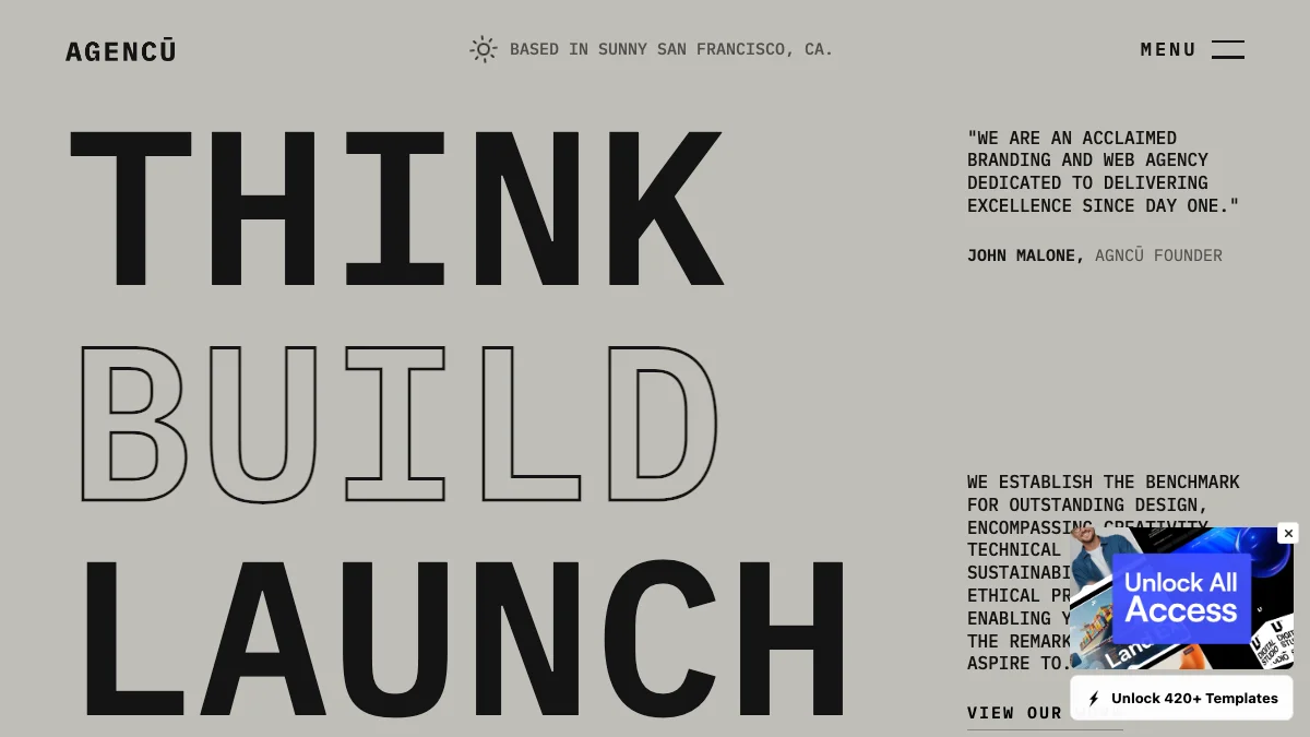 Screenshot of the Agencū theme homepage