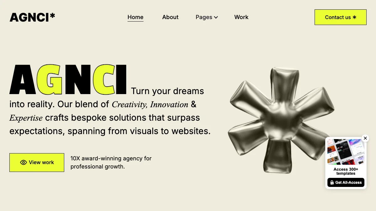 Screenshot of the AGNCI theme homepage