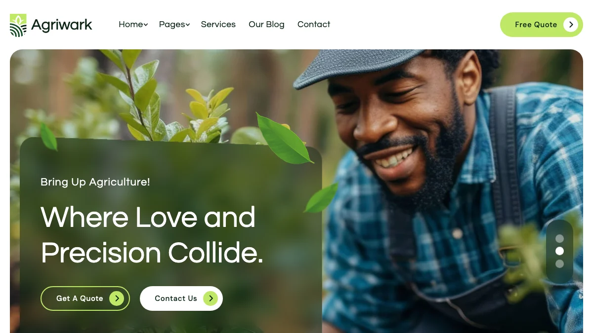Screenshot of the Agriwark theme homepage