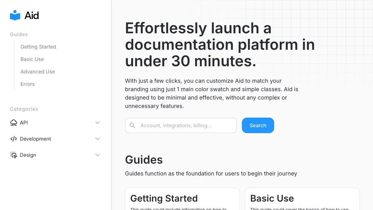 Screenshot of the Aid theme homepage