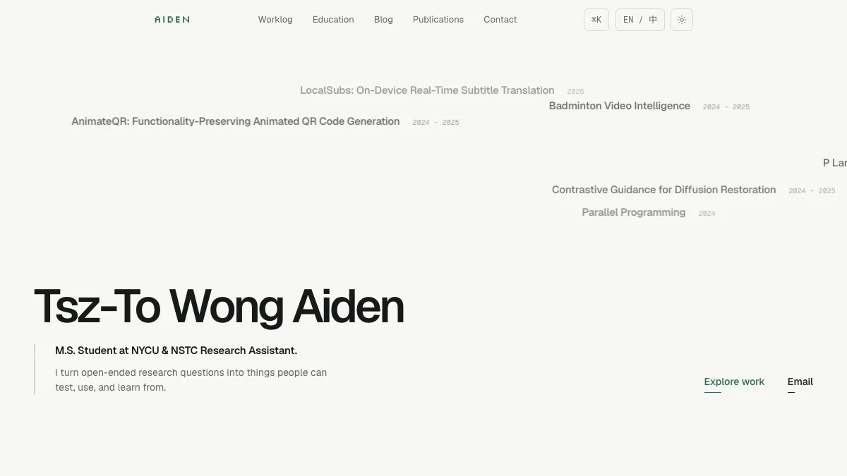 Screenshot of the Aiden theme homepage