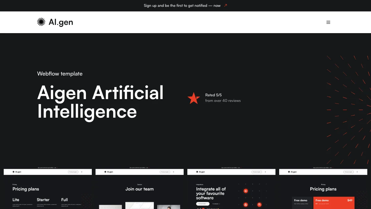 Screenshot of the Aigen theme homepage