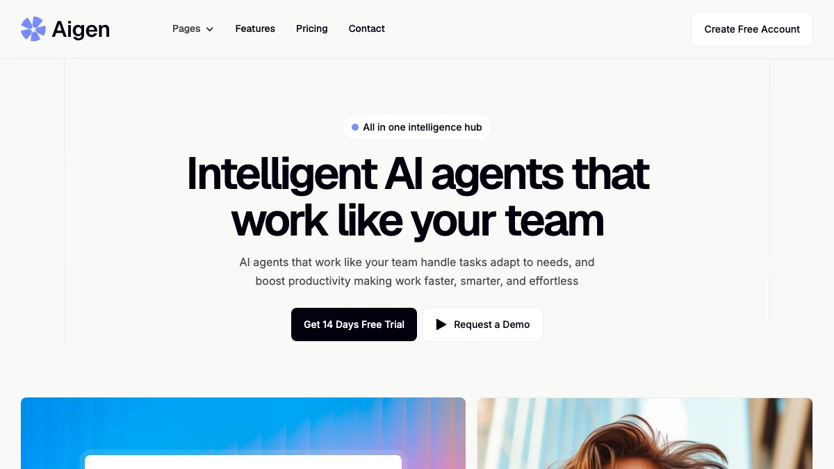 Screenshot of the Aigeng theme homepage
