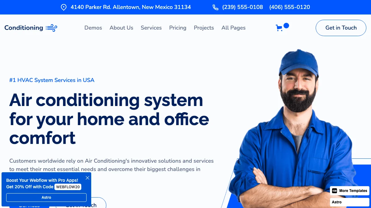 Screenshot of the Air Conditioning 128 theme homepage