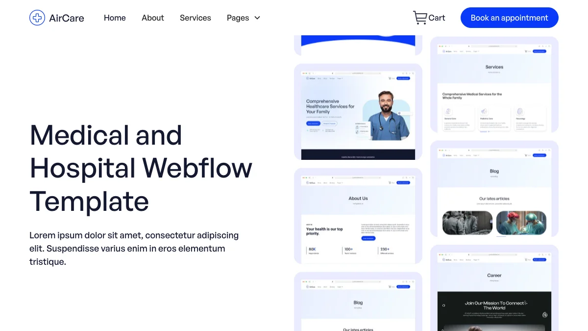 Screenshot of the AirCare theme homepage