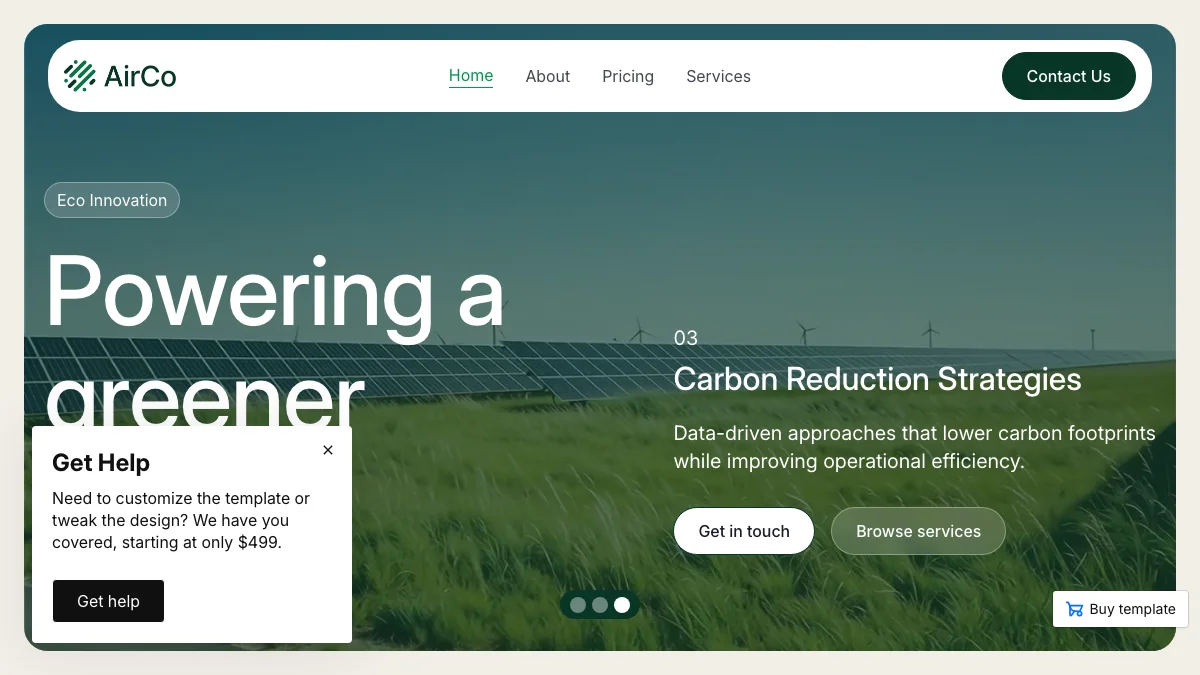 Screenshot of the AirCo X theme homepage
