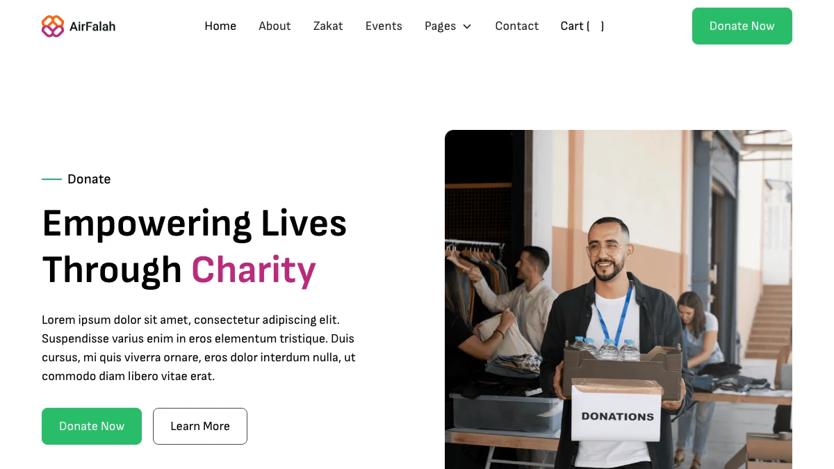 Screenshot of the AirFalah theme homepage