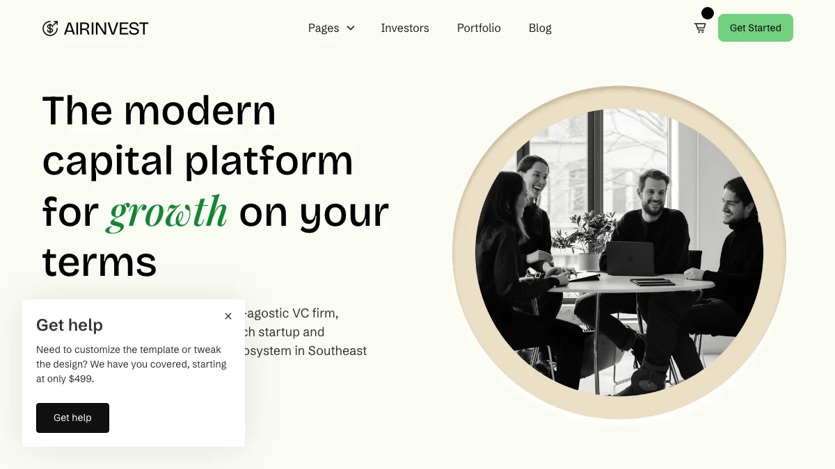 Screenshot of the AirInvest theme homepage