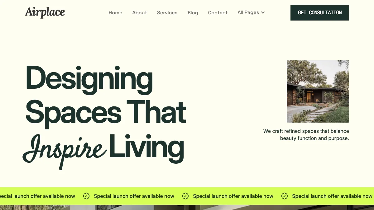 Screenshot of the AirPlace theme homepage