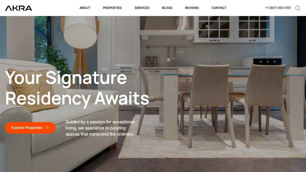 Screenshot of the Akra theme homepage