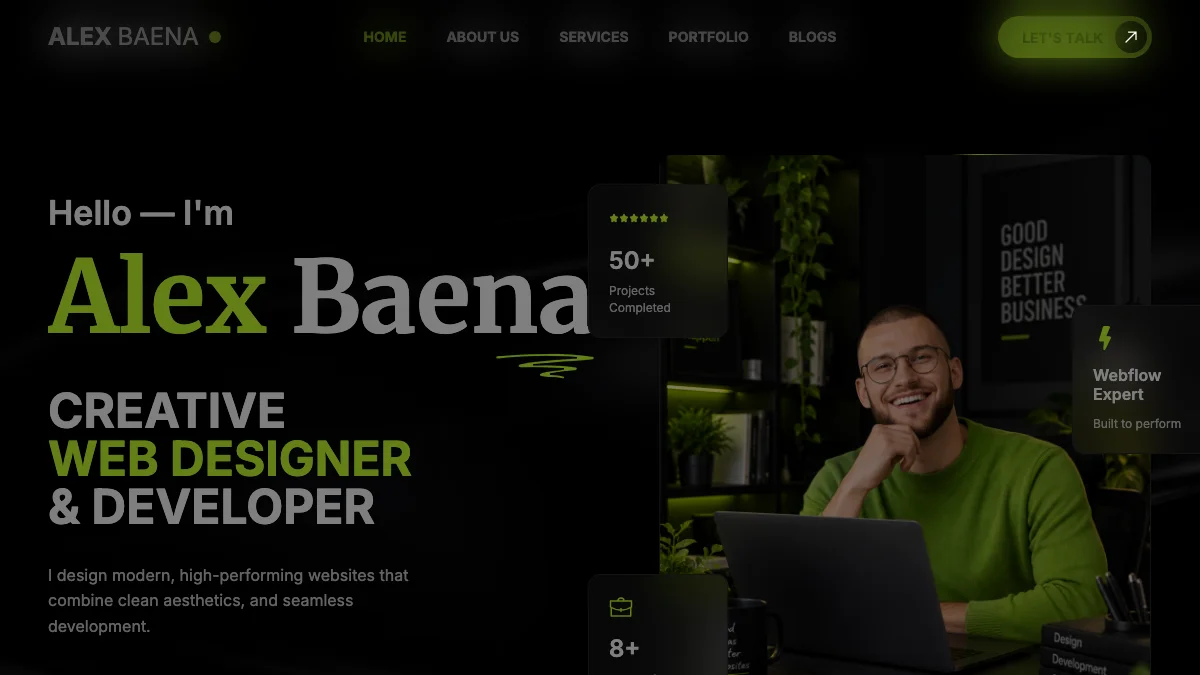 Screenshot of the Alex Baena theme homepage