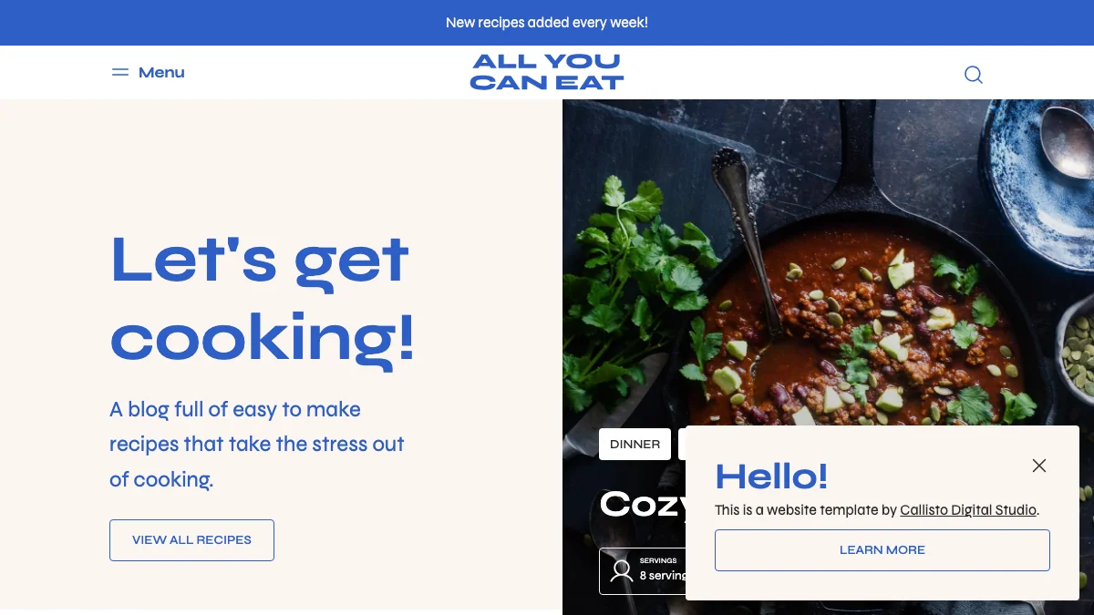 Screenshot of the All You Can Eat theme homepage