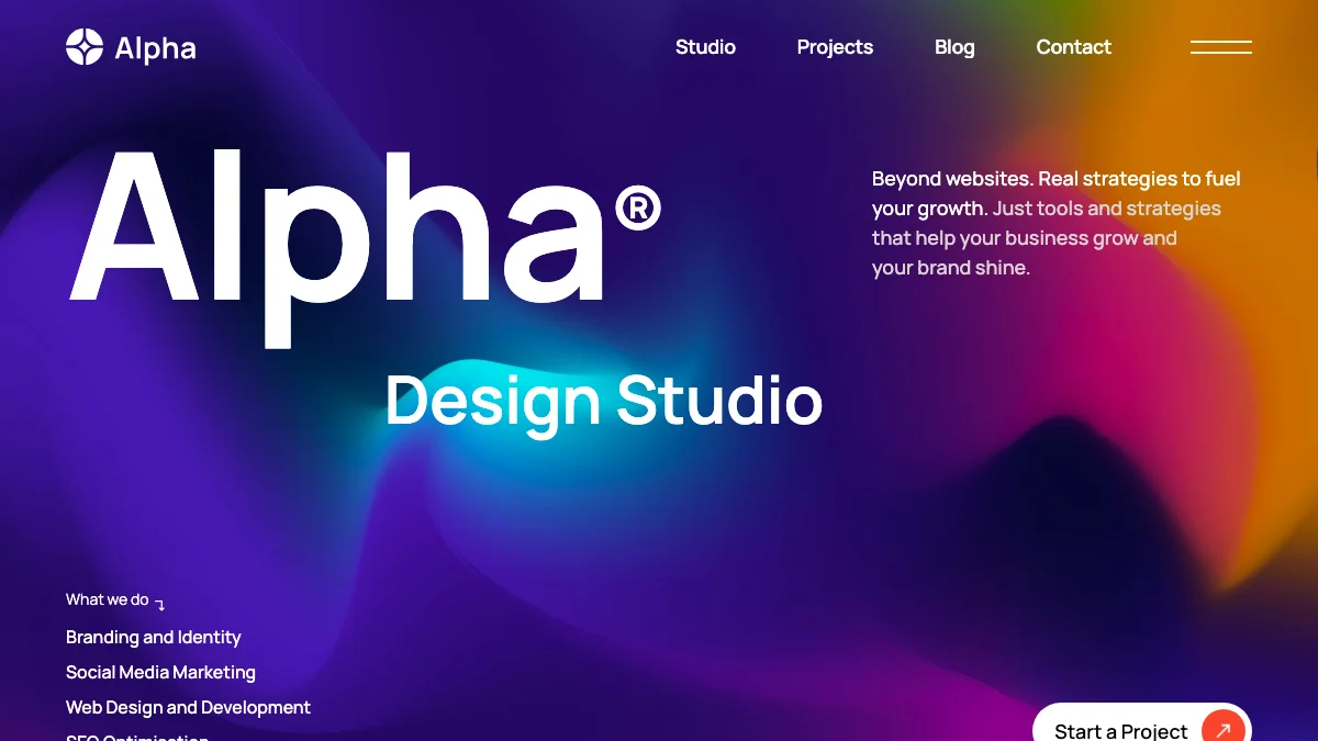 Screenshot of the Alpha Studio theme homepage