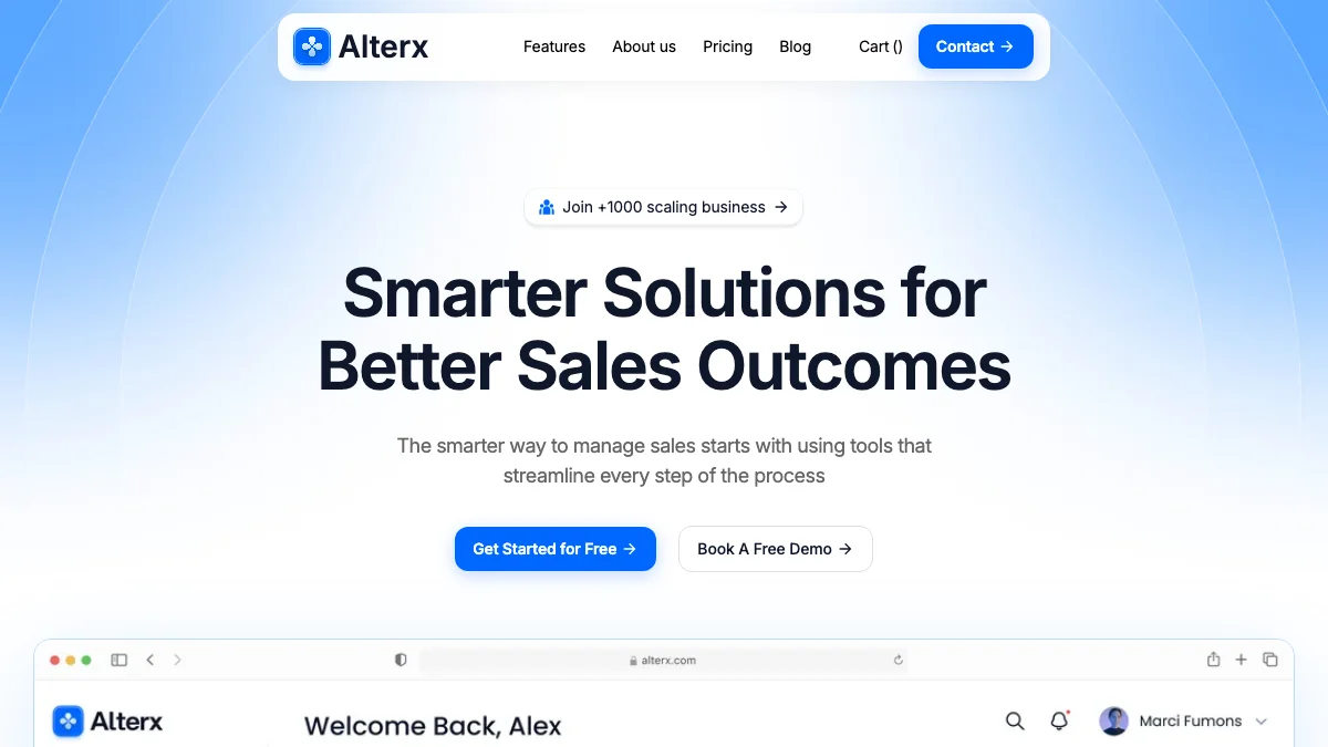 Screenshot of the Alterx theme homepage