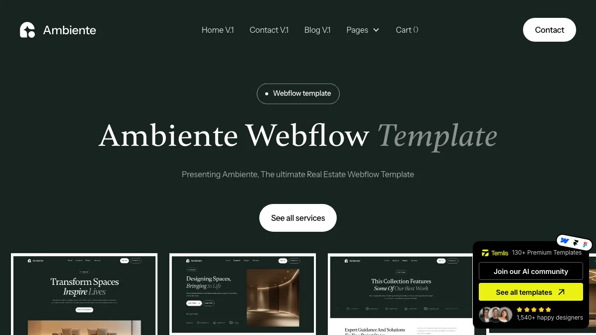 Screenshot of the Ambiente theme homepage