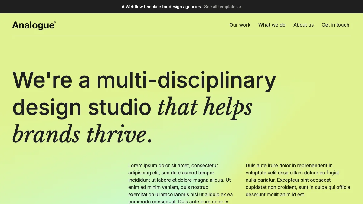 Screenshot of the Analogue theme homepage