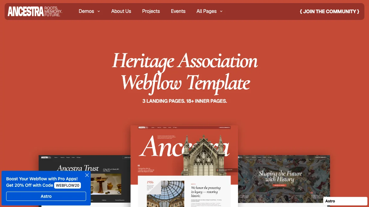 Screenshot of the Ancestra theme homepage