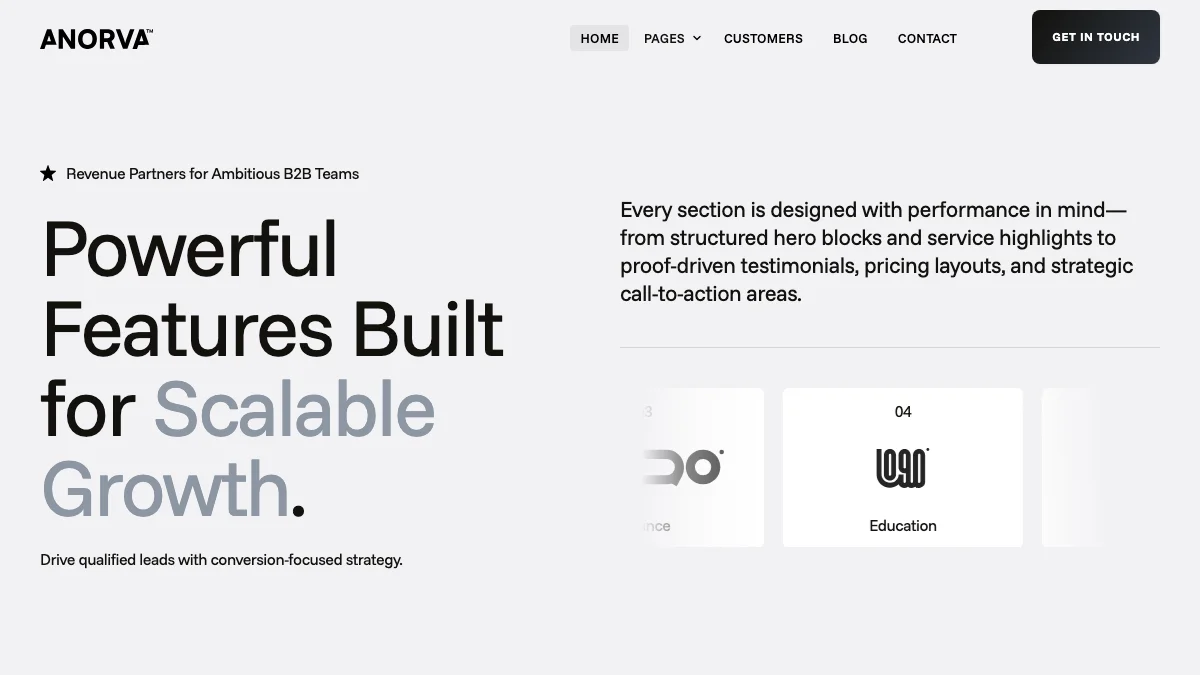 Screenshot of the Anorva theme homepage