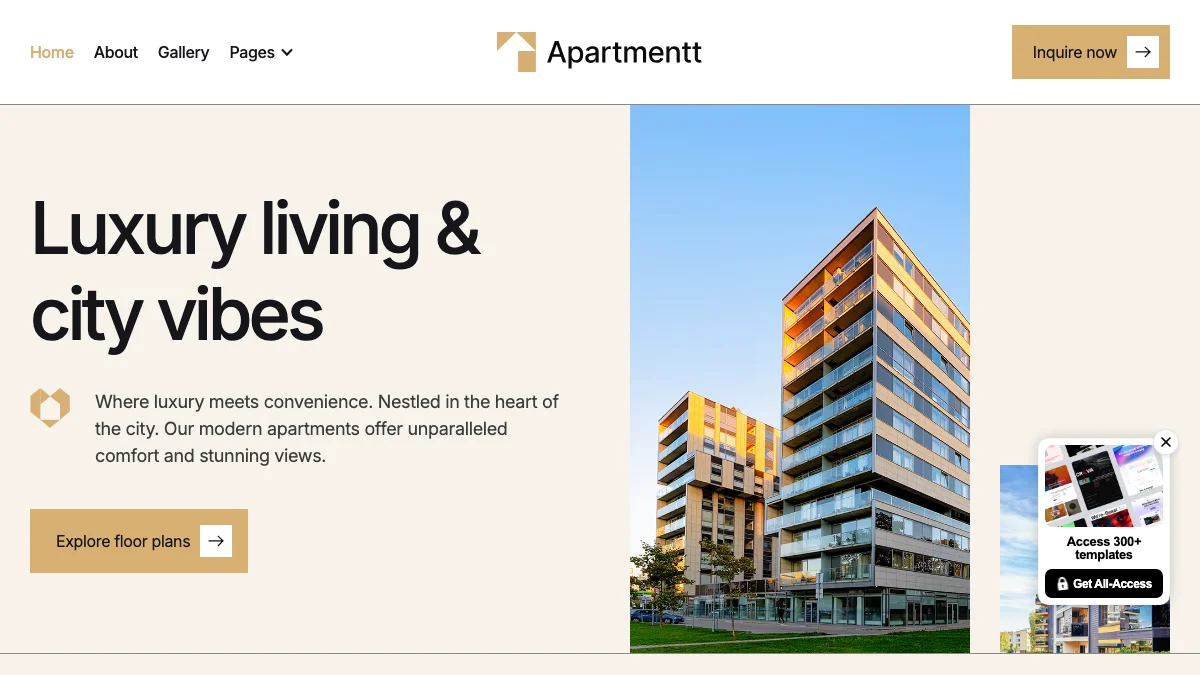 Screenshot of the Apartmentt theme homepage