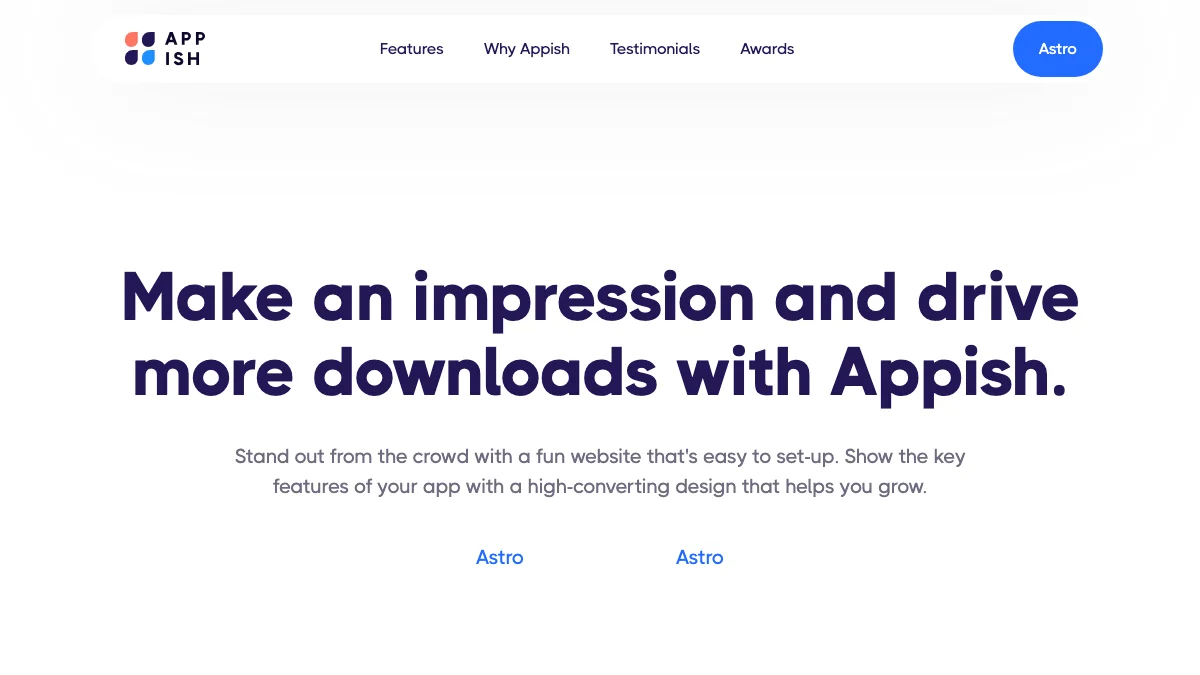 Screenshot of the Appish theme homepage