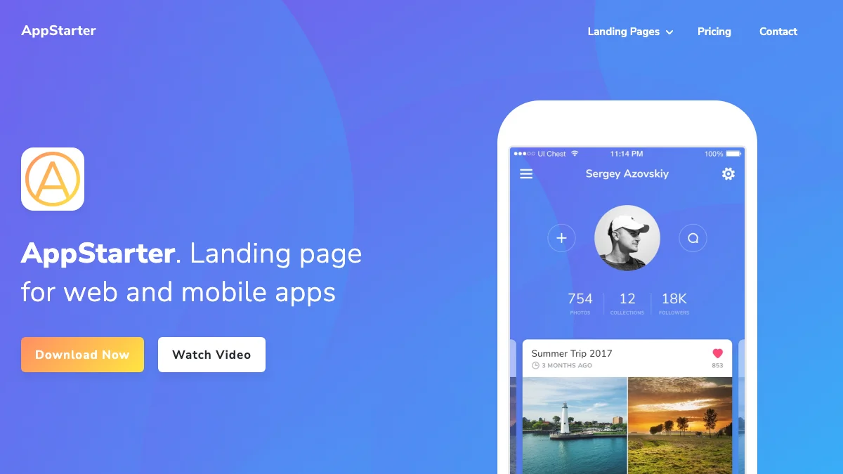 Screenshot of the AppStarter theme homepage