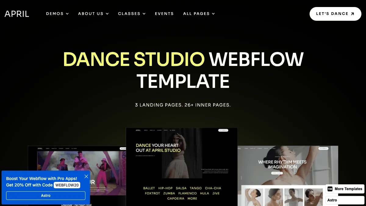Screenshot of the April 128 theme homepage