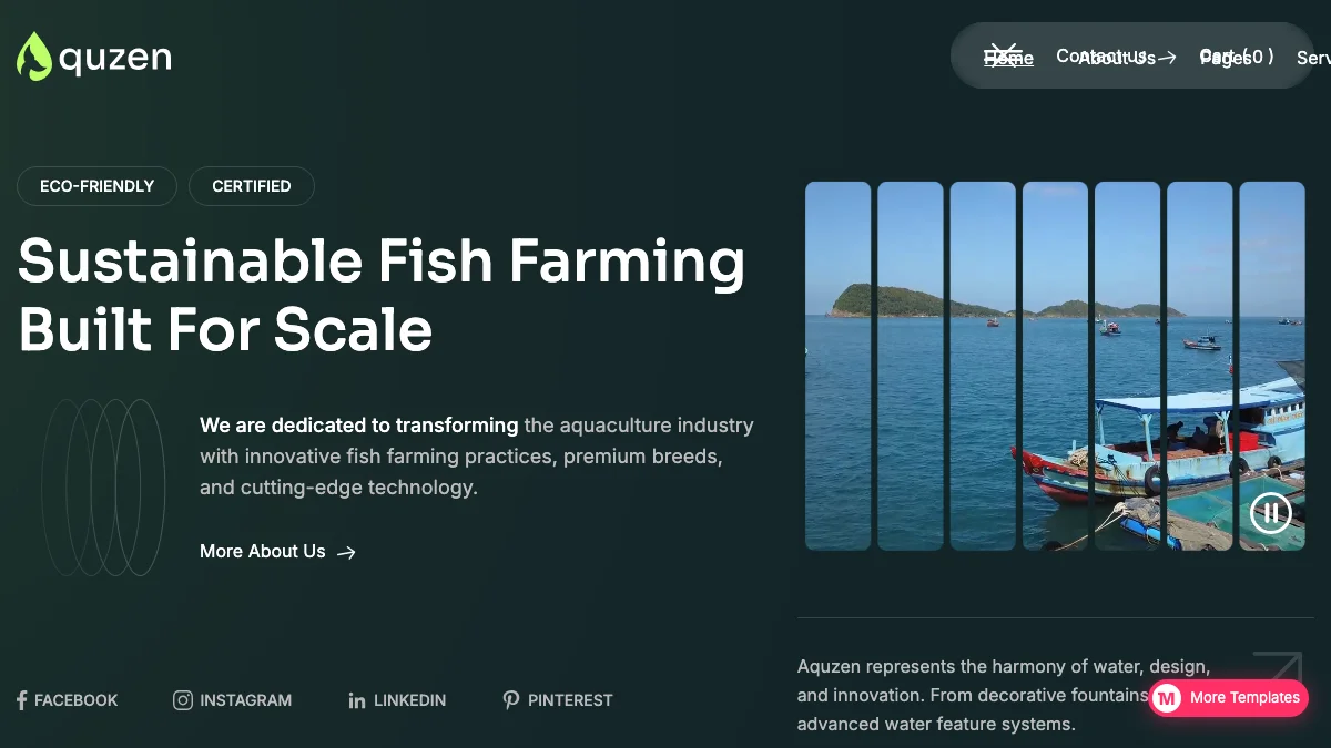 Screenshot of the Aquzen theme homepage
