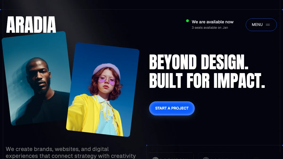 Screenshot of the ARADIA theme homepage