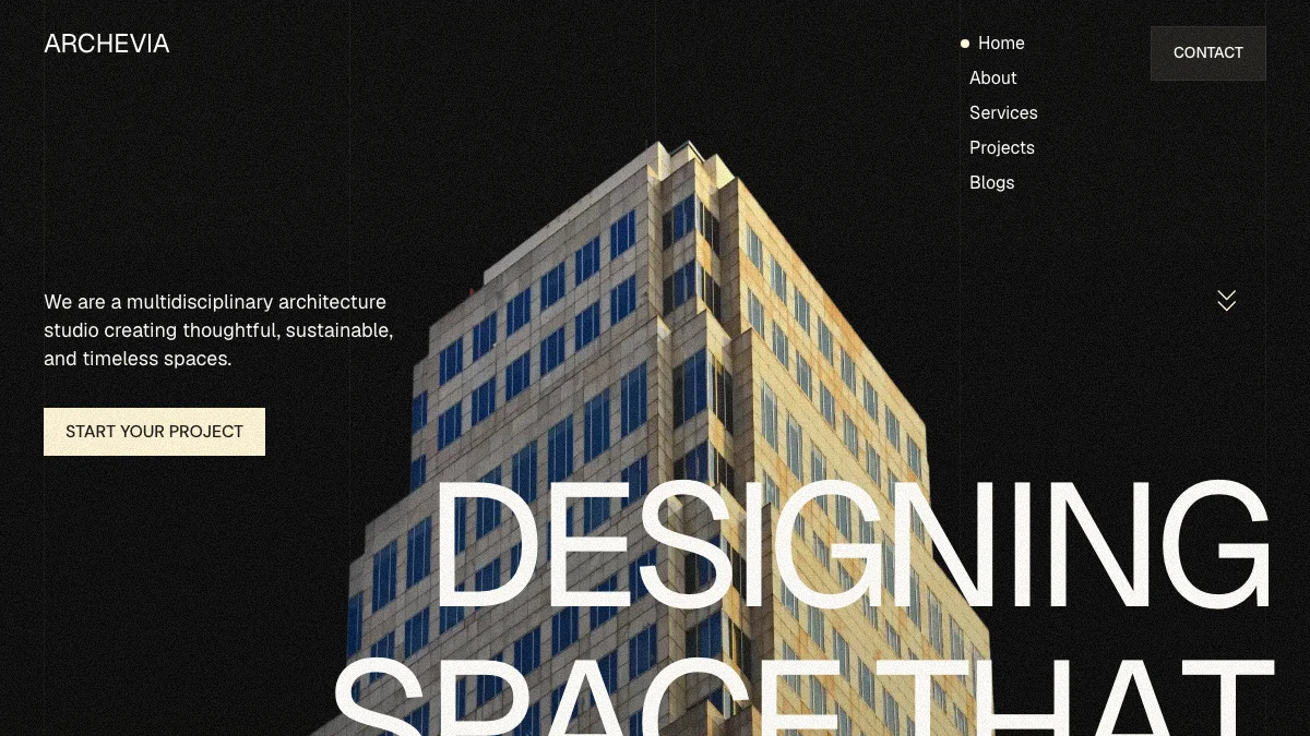 Screenshot of the Archevia theme homepage