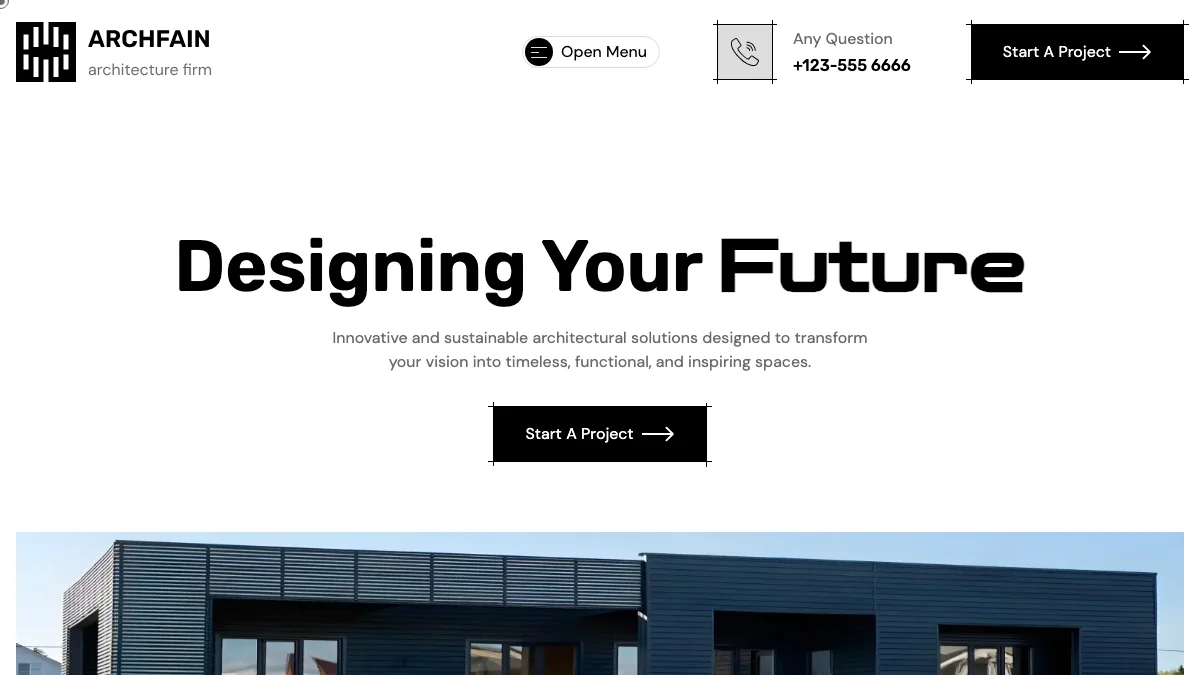 Screenshot of the Archfain theme homepage