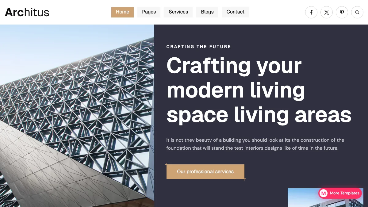 Screenshot of the Architus theme homepage