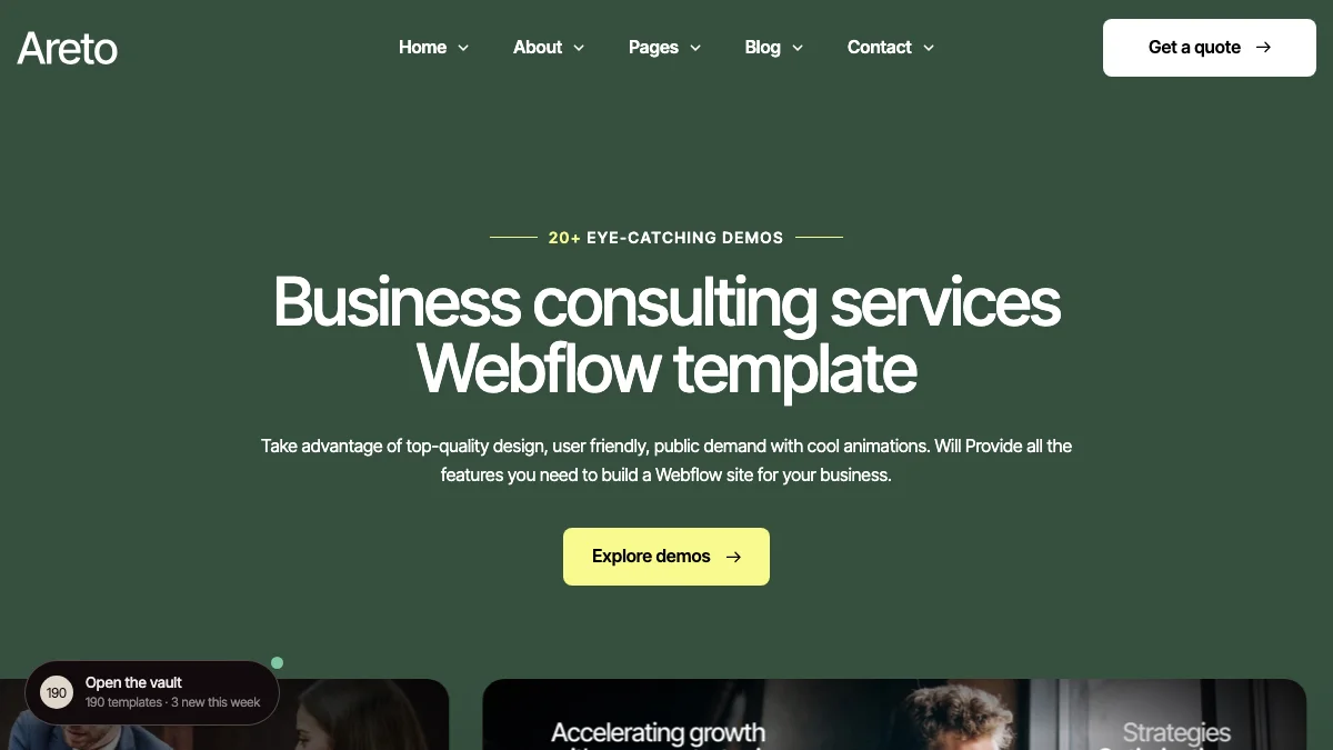 Screenshot of the Areto theme homepage