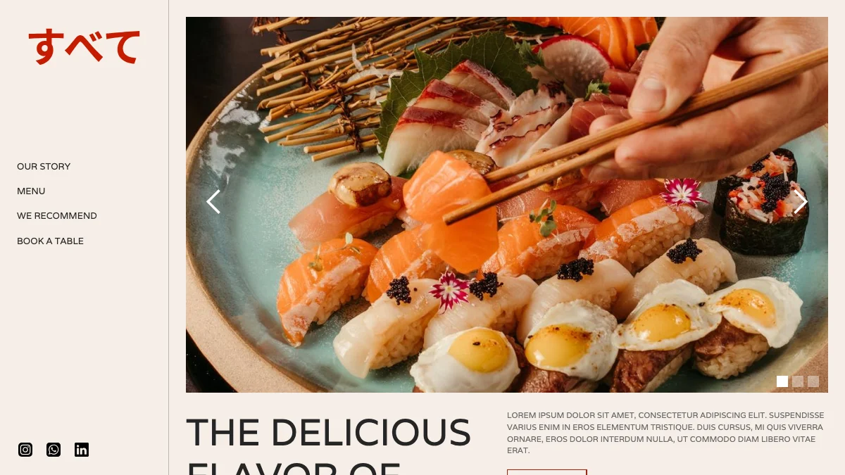 Screenshot of the Ariko Sushi theme homepage