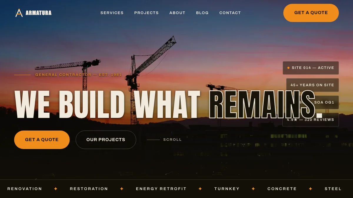 Screenshot of the Armatura theme homepage
