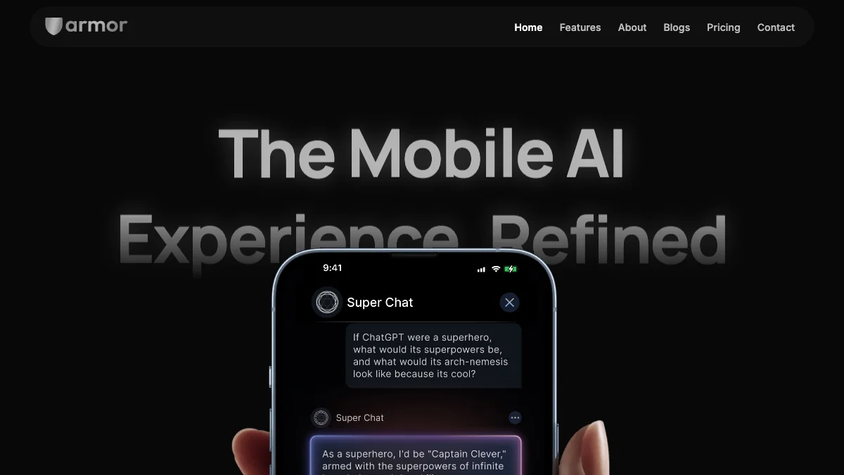 Screenshot of the Armor theme homepage