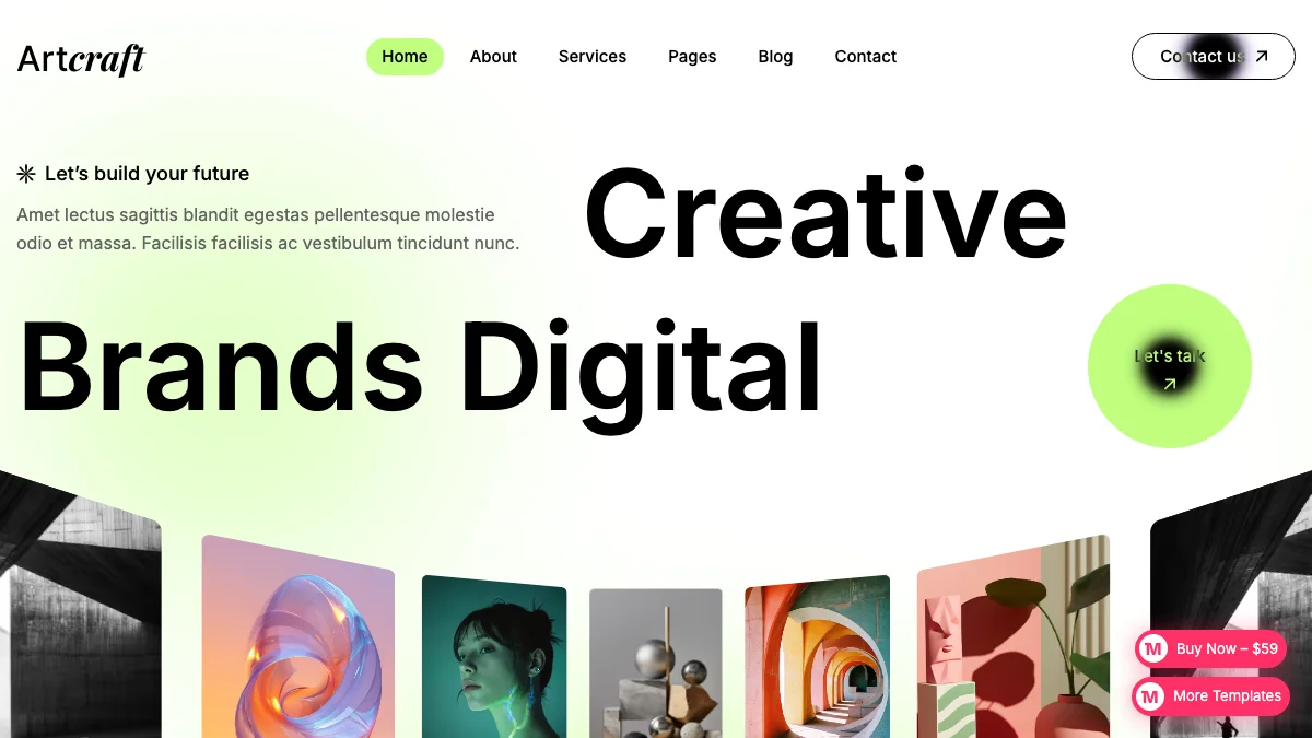 Screenshot of the Artcraft theme homepage