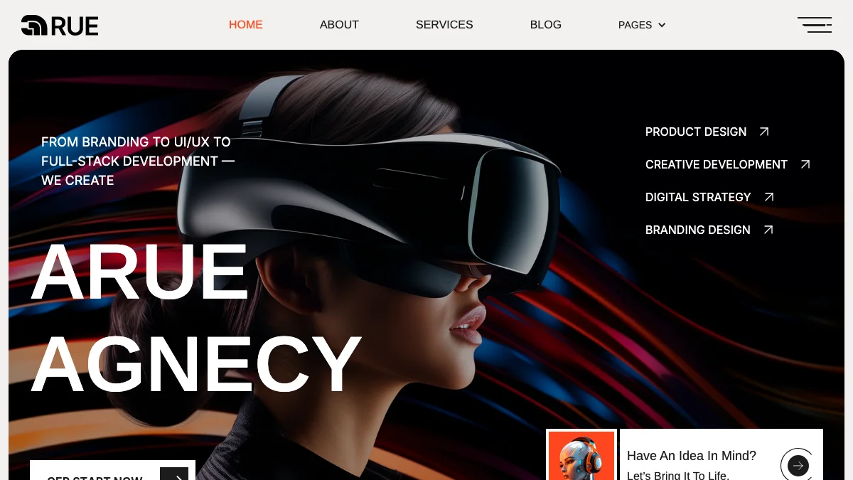 Screenshot of the Arue theme homepage