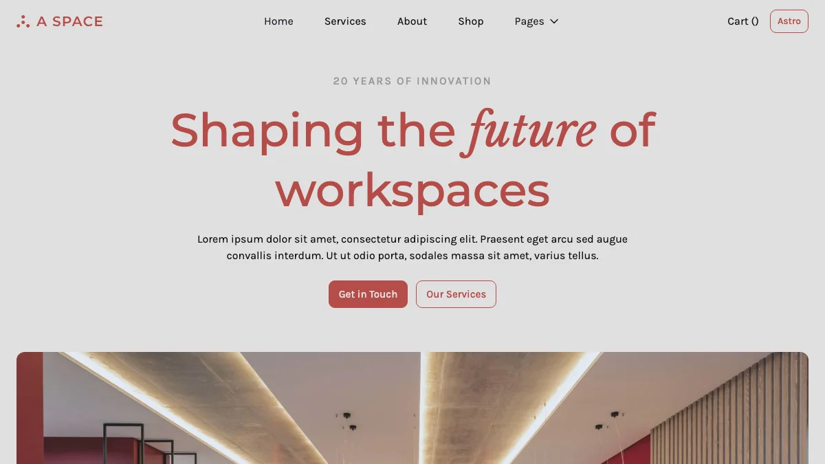 Screenshot of the A Space theme homepage