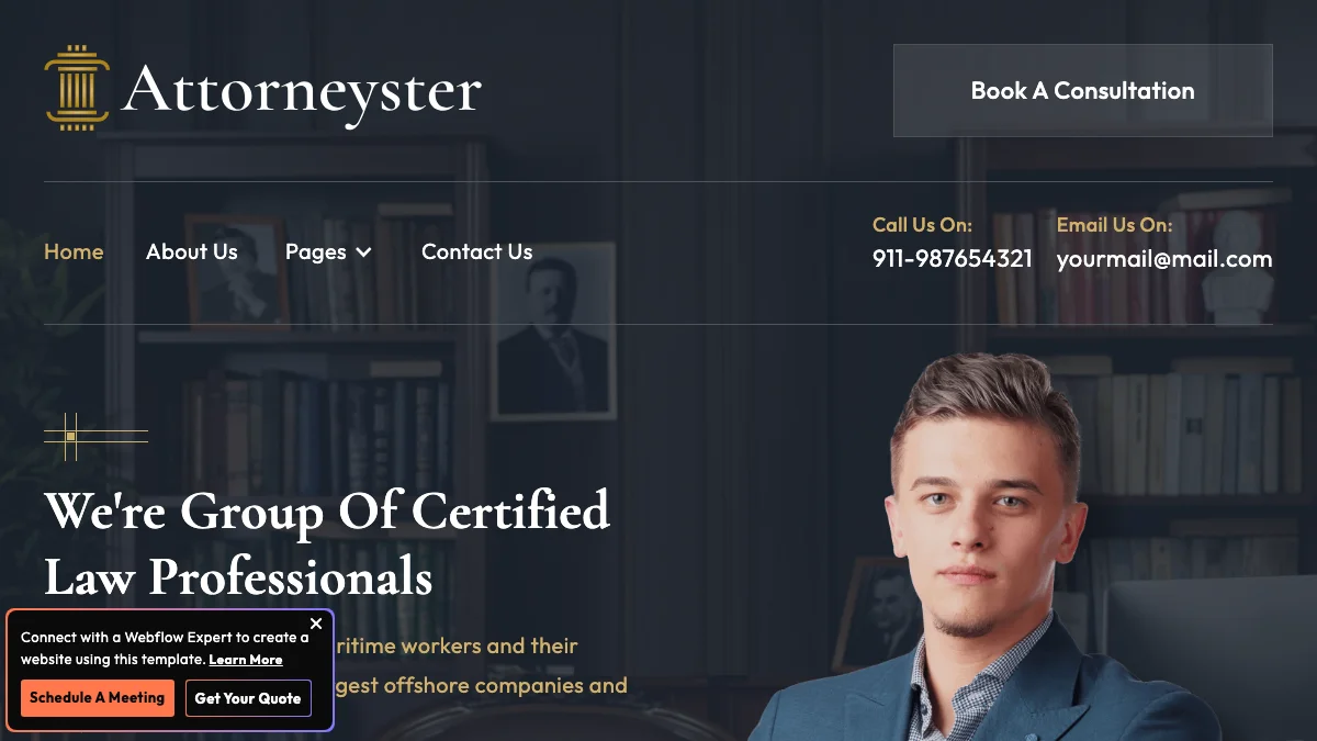 Screenshot of the Attorneyster theme homepage