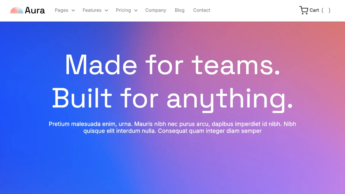 Screenshot of the Aura theme homepage